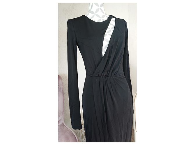 Balmain Schwarzes Mesh Kleid mit Schlitz und langen Ärmeln - Ansicht 3