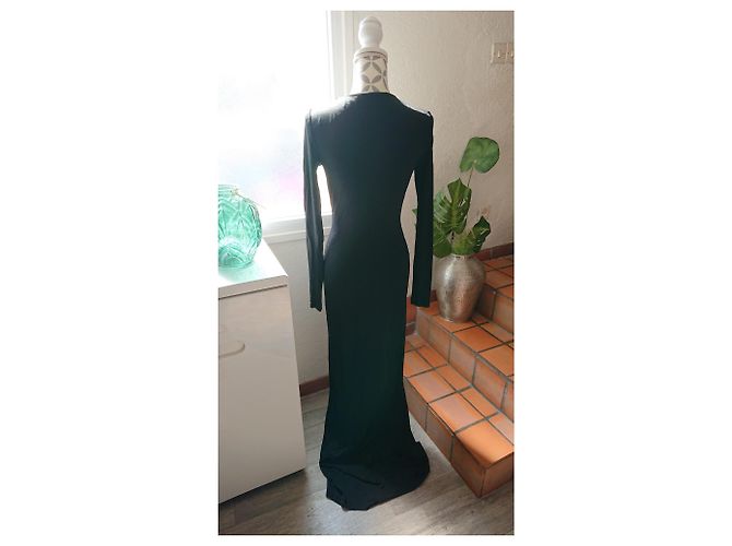 Balmain Schwarzes Mesh Kleid mit Schlitz und langen Ärmeln - Ansicht 6