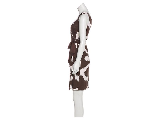 Diane Von Furstenberg Vestido cruzado de seda DvF Caledonia Castaño Blanco - vista 2