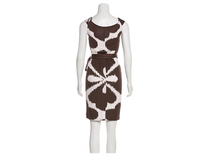 Diane Von Furstenberg Vestido cruzado de seda DvF Caledonia Castaño Blanco - vista 3