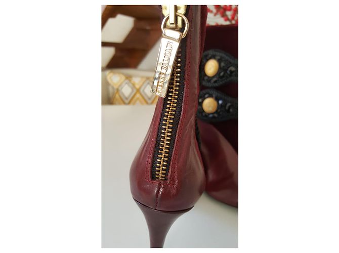 Stivaletti Balmain in pelle e velluto bordeaux Bordò - vista 3