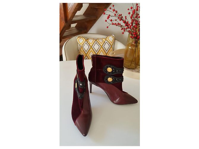 Stivaletti Balmain in pelle e velluto bordeaux Bordò - vista 4