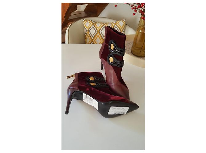 Stivaletti Balmain in pelle e velluto bordeaux Bordò - vista 6