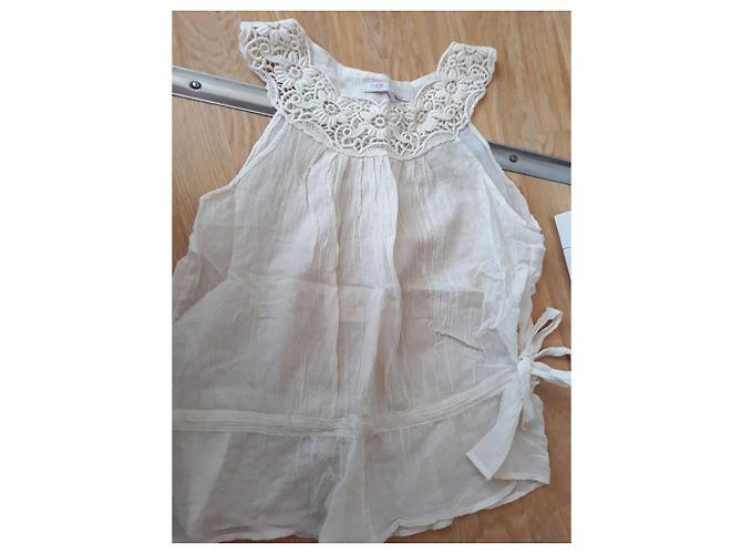 Túnica Maje beige de algodón con lentejuelas y cuello bordado - vista 3