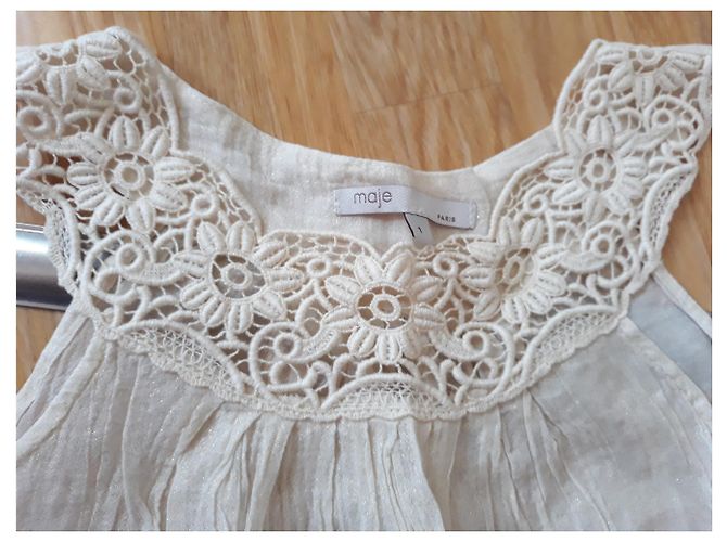 Túnica Maje beige de algodón con lentejuelas y cuello bordado - vista 4