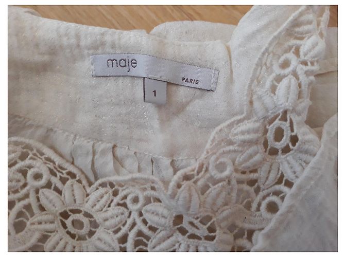 Túnica Maje beige de algodón con lentejuelas y cuello bordado - vista 6