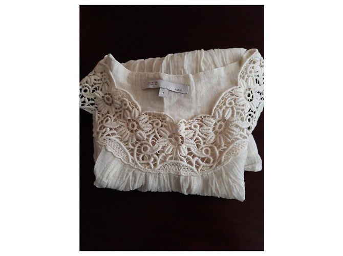 Túnica Maje beige de algodón con lentejuelas y cuello bordado - vista 7