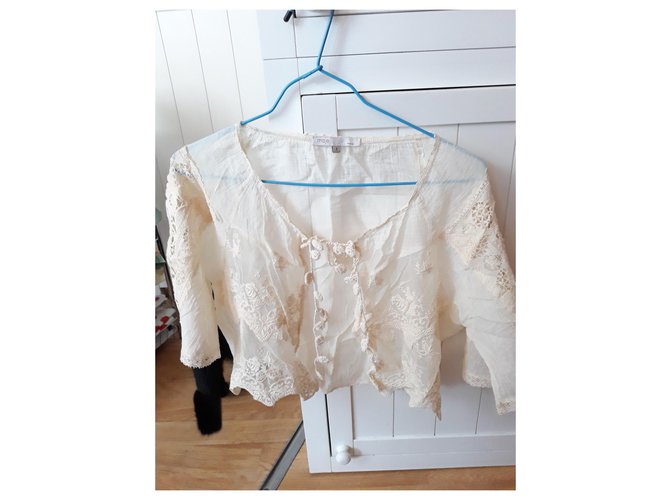 Chaqueta corta Maje de algodón beige con macramé - vista 12