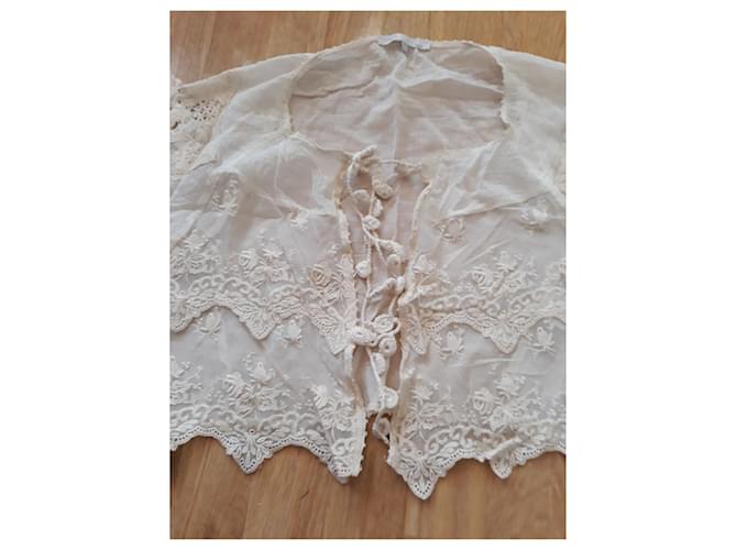 Chaqueta corta Maje de algodón beige con macramé - vista 2