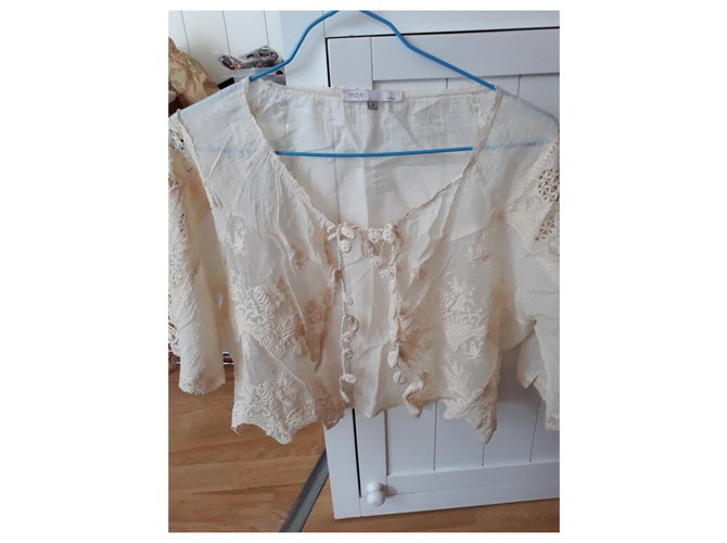 Chaqueta corta Maje de algodón beige con macramé - vista 9