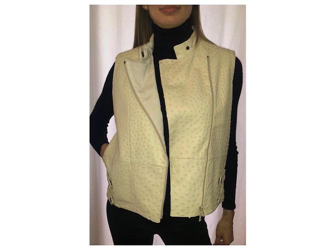 Giacca Brunello Cucinelli in pelle di struzzo beige - vista 3
