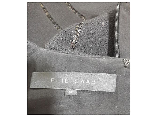 Abito da sera senza maniche Elie Saab nero in lana e strass - vista 6