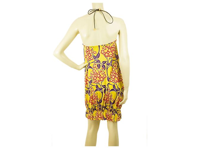 Dsquared2 DSquared Floral Open Back V top halter anteriore giallo, mini abito viola e rosso tg S Multicolore - vista 2