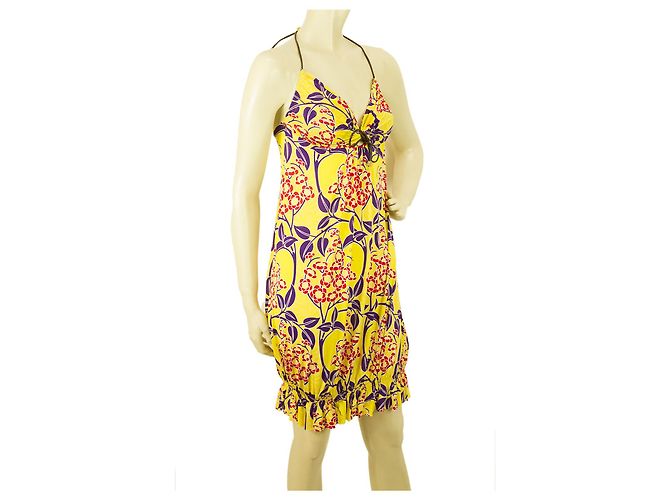 Dsquared2 DSquared Floral Open Back V top halter anteriore giallo, mini abito viola e rosso tg S Multicolore - vista 4