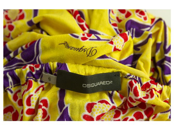 Dsquared2 DSquared Floral Open Back V top halter anteriore giallo, mini abito viola e rosso tg S Multicolore - vista 5