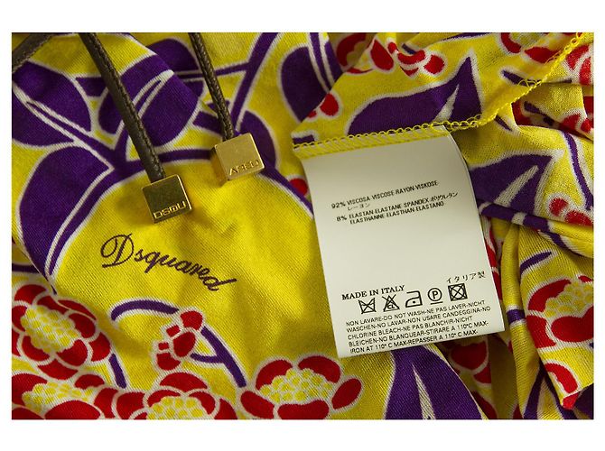 Dsquared2 DSquared Floral Open Back V top halter anteriore giallo, mini abito viola e rosso tg S Multicolore - vista 6