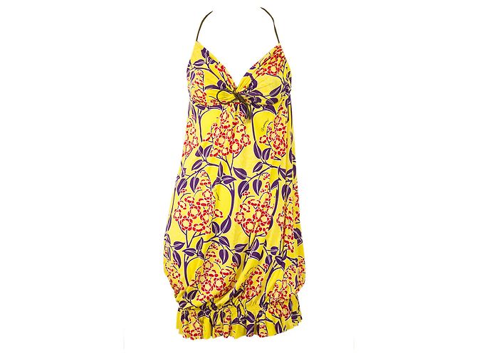 Dsquared2 DSquared Floral Open Back V top halter anteriore giallo, mini abito viola e rosso tg S Multicolore - vista 7