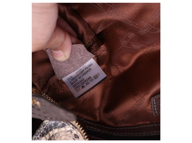 Pliage Longchamp Più shopper in pelle stampata serpente e vera pelliccia di coniglio Beige - vista 2