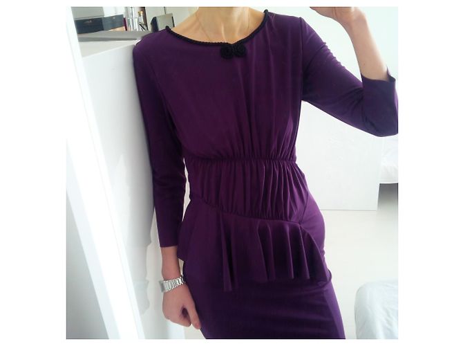Autre Marque Asymmetrisches gerafftes Kleid Schwarz Lila - Ansicht 14