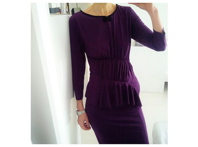Autre Marque Asymmetrisches gerafftes Kleid Schwarz Lila - Ansicht 15
