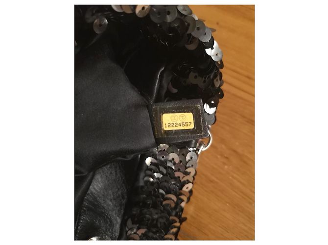 Borsa shopping shouder con paillettes Chanel Nero Argento - vista 6