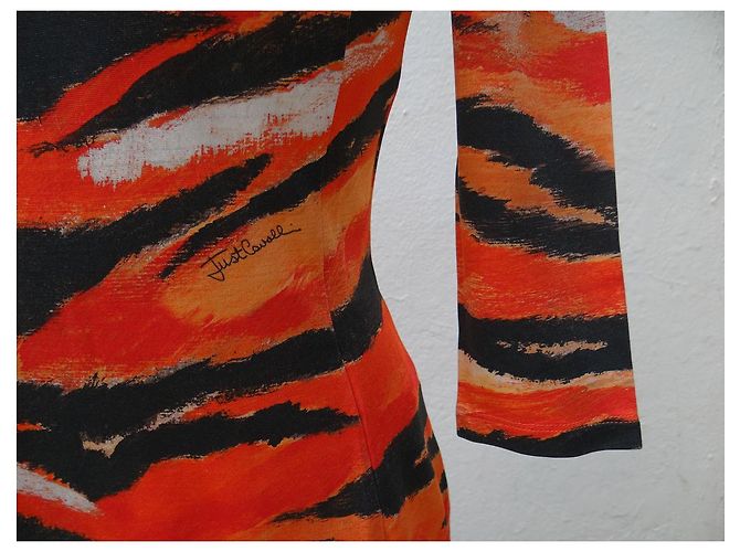 Just Cavalli Kleid Orange aus Viskose mit schwarzer Spitze Mehrfarben - Ansicht 2