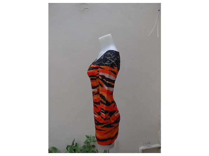 Just Cavalli Kleid Orange aus Viskose mit schwarzer Spitze Mehrfarben - Ansicht 3
