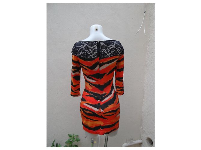 Just Cavalli Kleid Orange aus Viskose mit schwarzer Spitze Mehrfarben - Ansicht 4