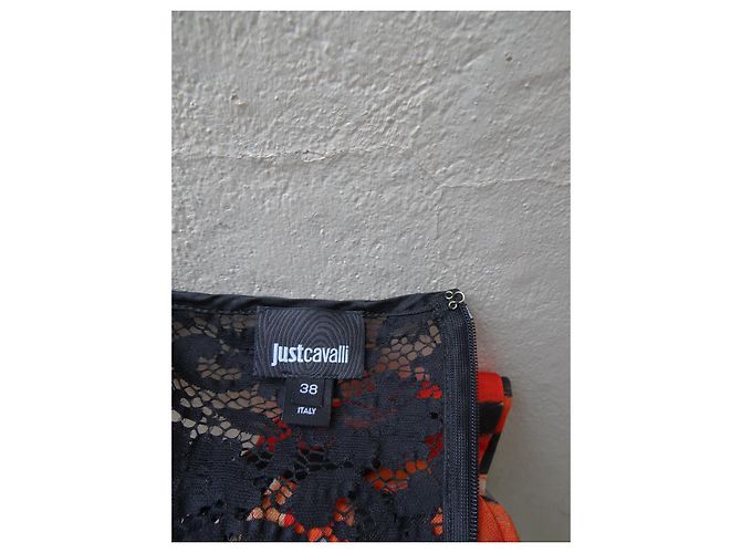 Just Cavalli Kleid Orange aus Viskose mit schwarzer Spitze Mehrfarben - Ansicht 6