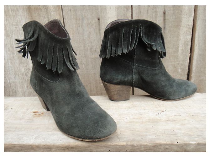 Botas Maje de ante gris oscuro con flecos 39 Gris antracita - vista 3