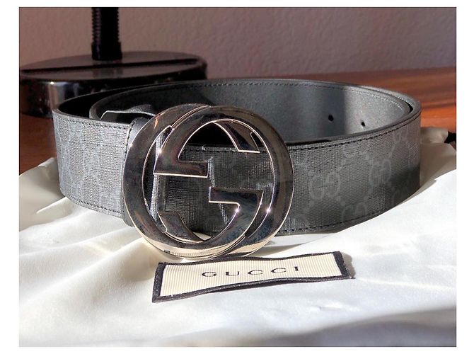 Gucci Supreme Belt Black Leather Interlocking G Buckle Silvery - view 3