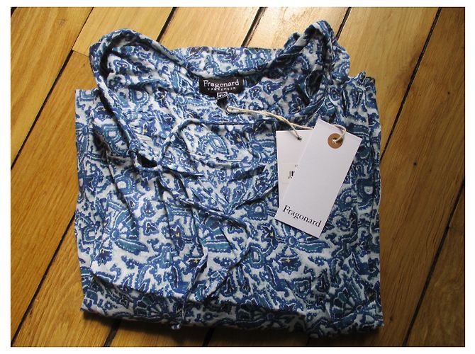 Autre Marque Fragonard Bluse Hellblau mit Blumenmuster aus Baumwolle - Ansicht 2