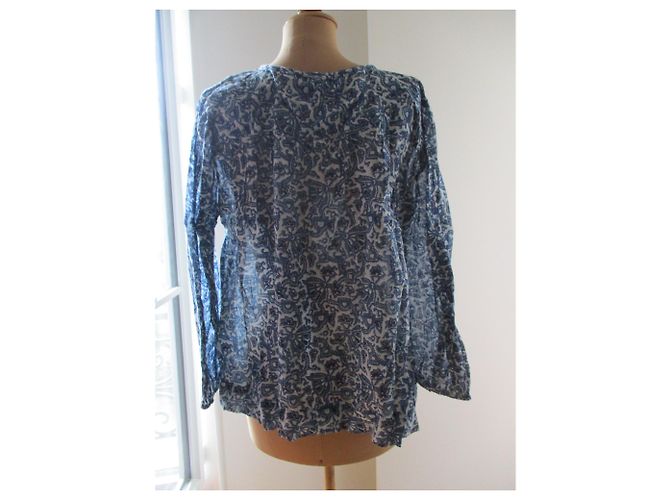 Autre Marque Fragonard Bluse Hellblau mit Blumenmuster aus Baumwolle - Ansicht 3