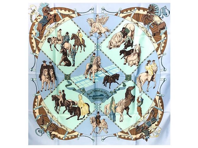 Sciarpa di seta Hermès Musee Vivant Du Cheval Chantilly Blu - vista 11