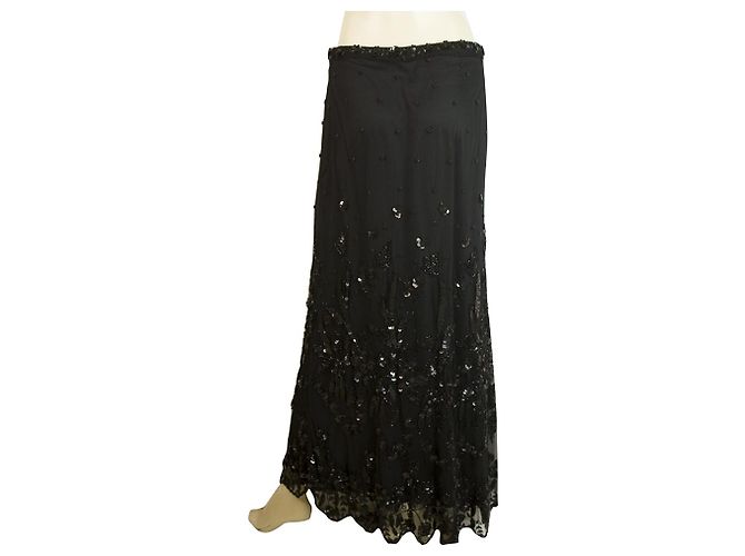 Gonna da sera lunga lunga con paillettes perline nere Frank Usher taglia UK 18 US 14 Nero - vista 2