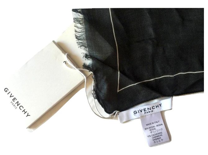 GIVENCHY écharpe Cachemire et Modal Noir Blanc - vue 3