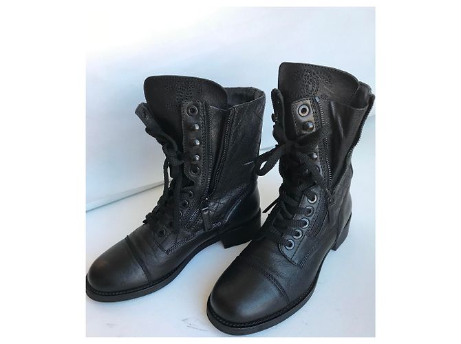 Chanel Bottes à lacets de combat noires avec boîte - vue 15
