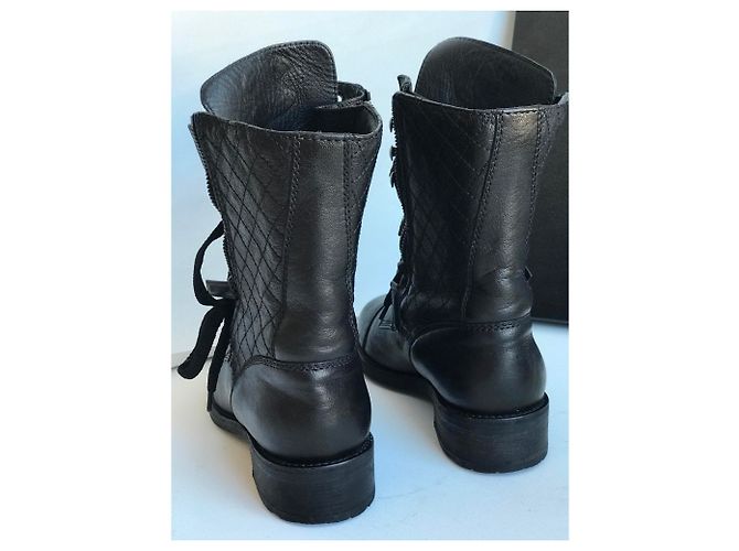 Chanel Bottes à lacets de combat noires avec boîte - vue 3
