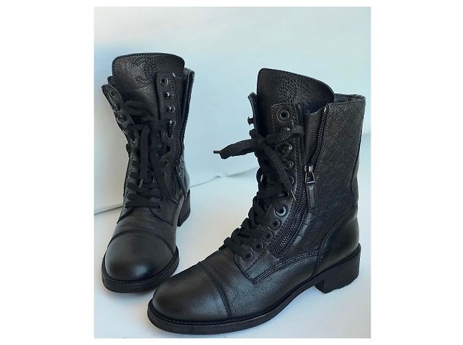 Chanel Bottes à lacets de combat noires avec boîte - vue 5