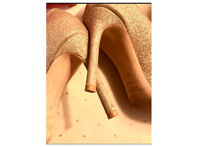 Décolleté Jimmy Choo Romy 85 Dorate con Paillettes e Pelle D'oro - vista 4