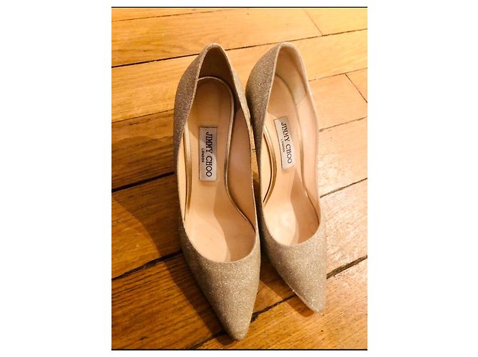 Décolleté Jimmy Choo Romy 85 Dorate con Paillettes e Pelle D'oro - vista 6