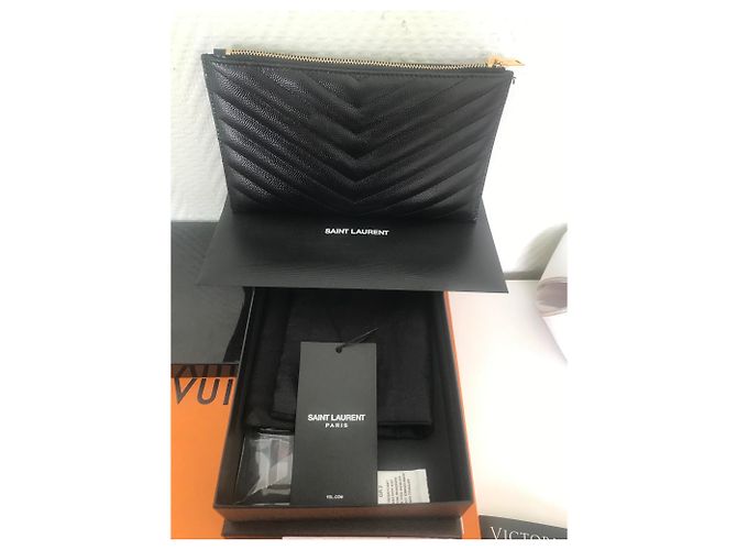 Pochette Yves Saint Laurent in pelle trapuntata nera Nero - vista 4