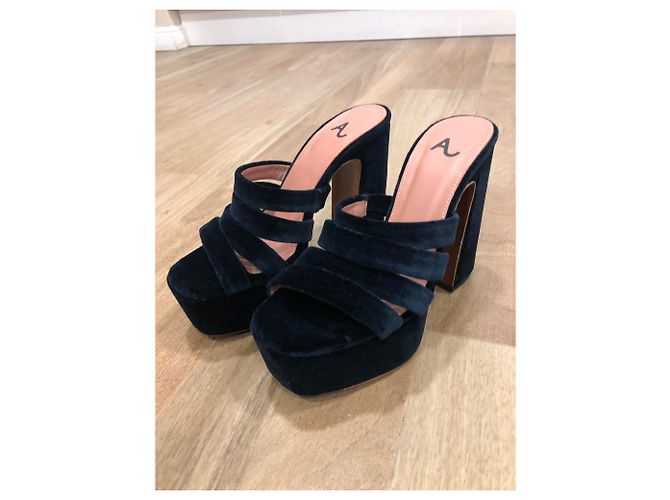 Alexa Chung Samt Pantoletten Marineblau - Ansicht 6
