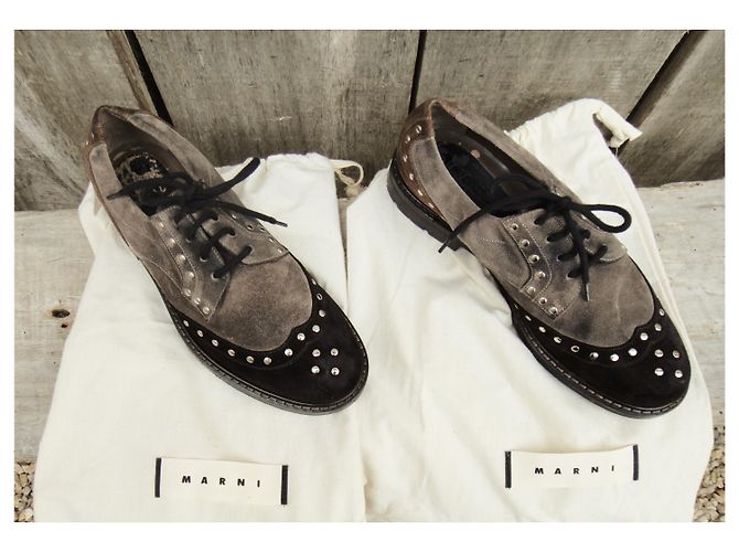 derby Marni chestnut in pelle di cervo taglia 37 Castagno - vista 3