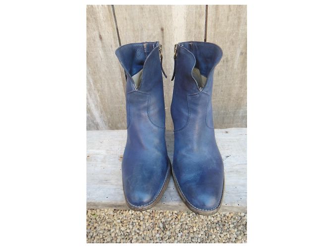 Botas Sartore de piel azul talla 35 - vista 4