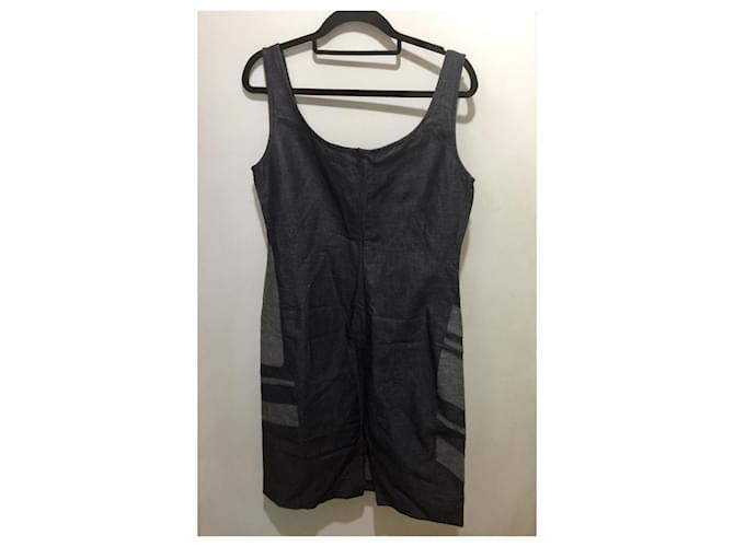 Kenzo Patchwork Kleid Baumwolle Leinen Grau Anthrazitgrau - Ansicht 2