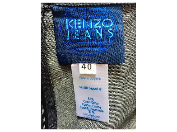 Kenzo Patchwork Kleid Baumwolle Leinen Grau Anthrazitgrau - Ansicht 3
