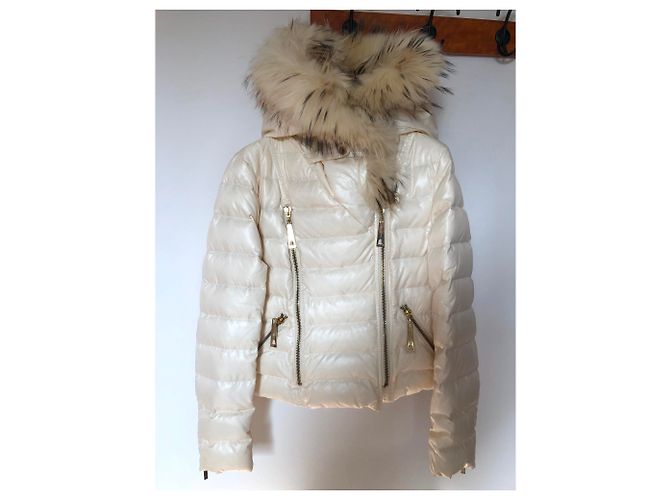 Chaqueta de Plumón ROCCOBAROCCO Crema con Capucha de Piel Crudo - vista 2