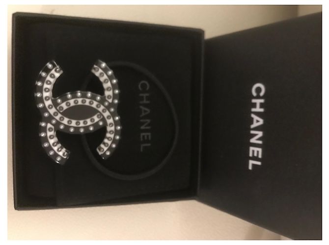 Cambon Chanel Diadema elástica para cabello Negro Blanco - vista 2