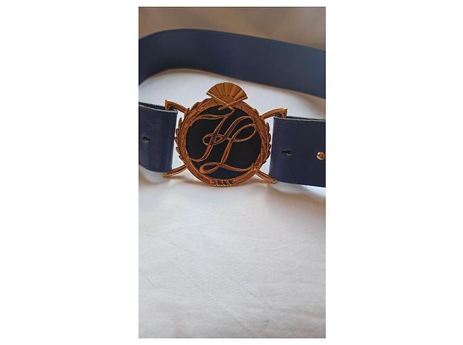 Karl Lagerfeld Gürtel aus blauem Leder mit runder Logo-Schnalle - Ansicht 3